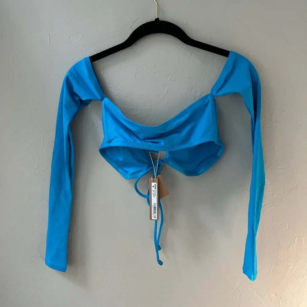 🦋SKIMS SWIM LONG SLEEVE BIKINI TOP IN TURQUOISE XXS